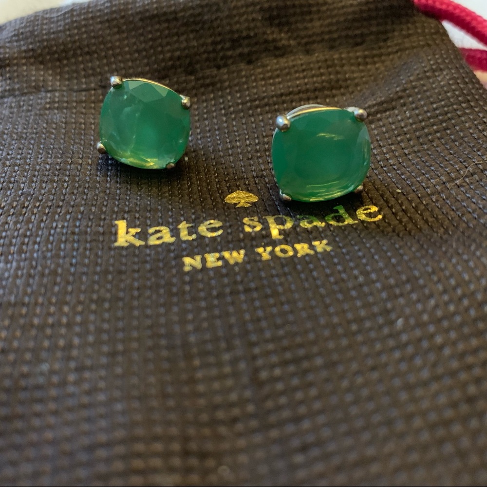 Kate Spade Green Emerald Large Stud Gold Earrings